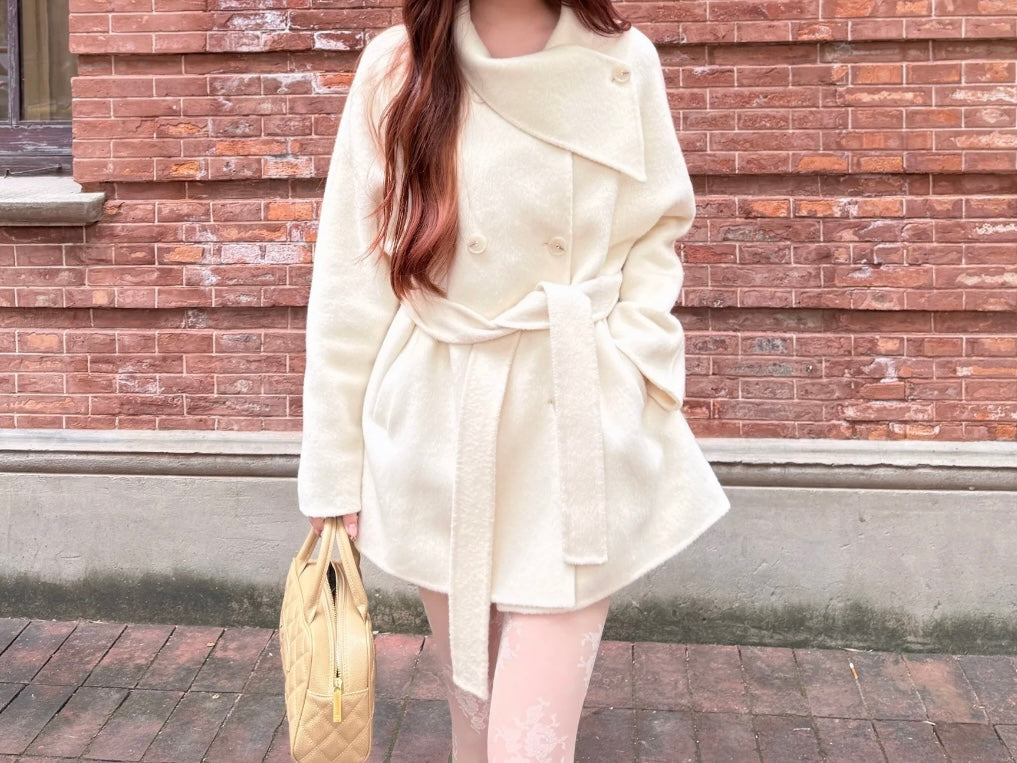 Short Double-sided Cashmere Handcrafted Coat | M